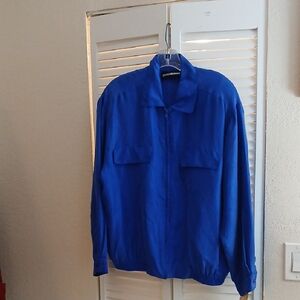 Diane Gilman Silk Blue Bomber Jacket